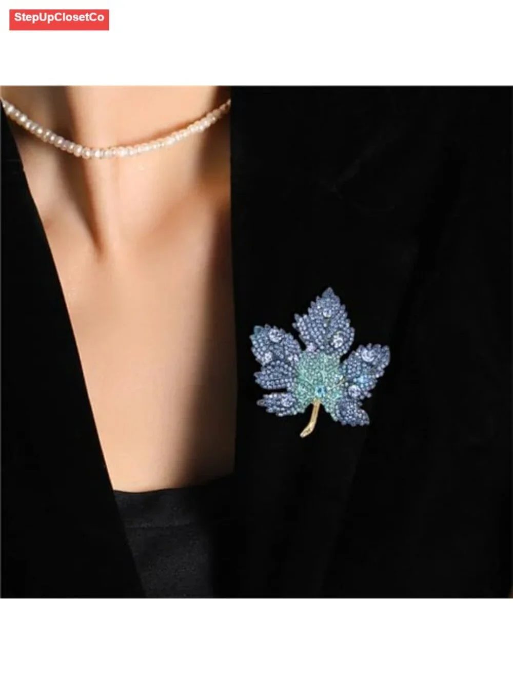Rhinestone Maple Leaf Brooch Pin Women Sparkling Lapel Pin Fall Thanksgiving